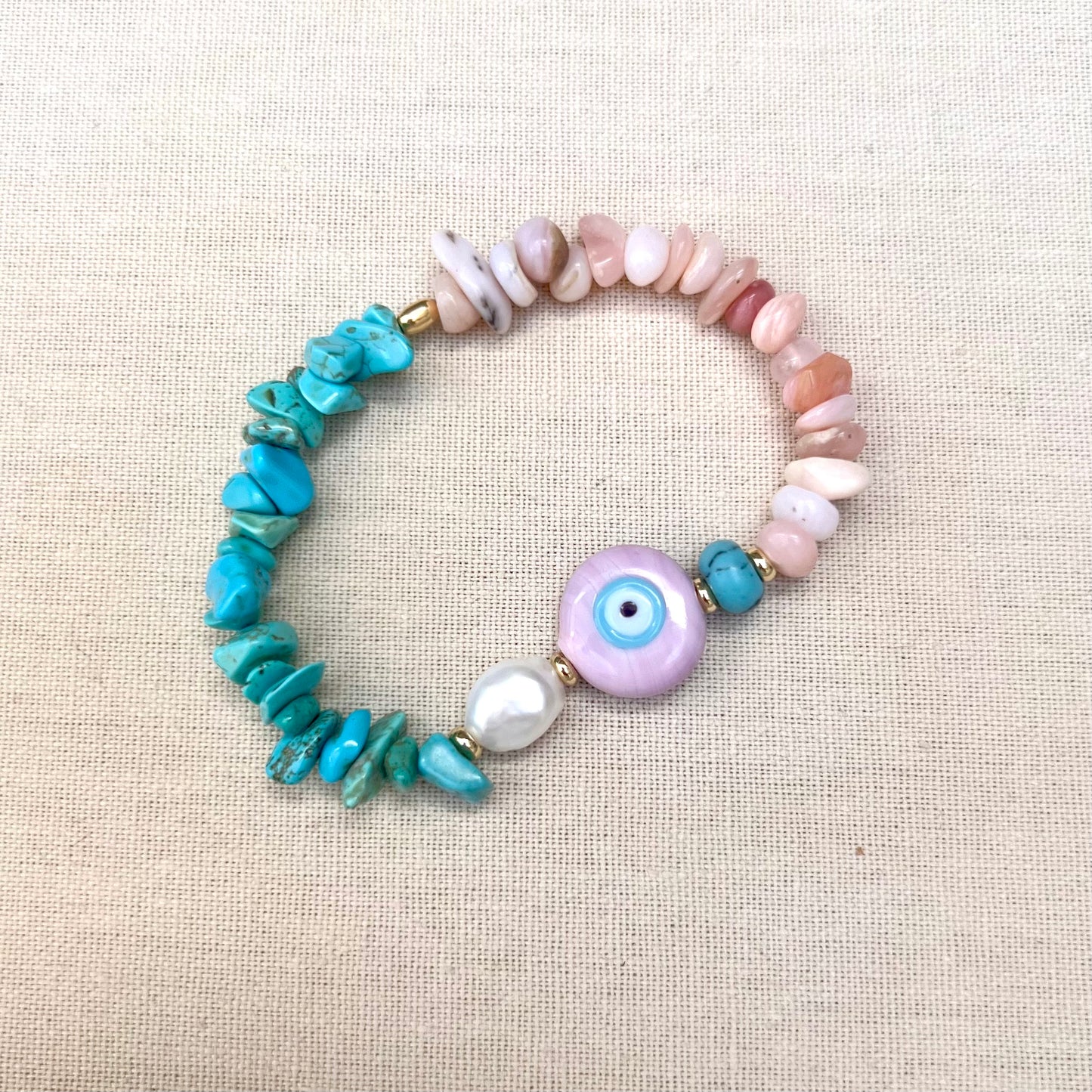 Mel Evil Eye Pink Opal and Turquoise Bracelet