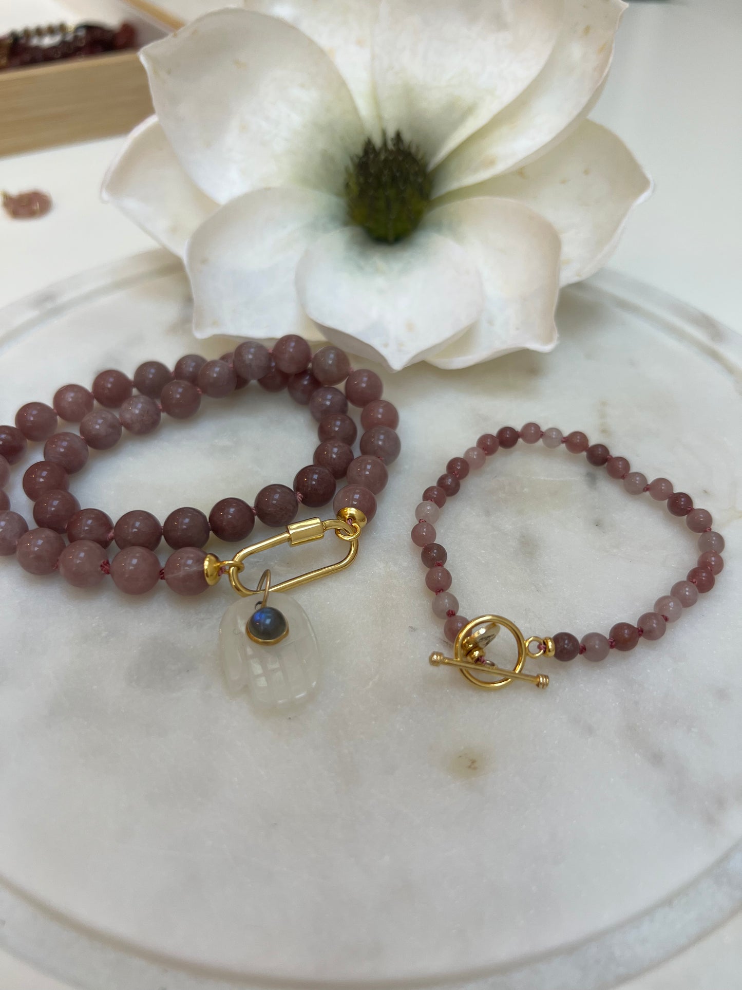 Strawberry Quartz (Pink) Beaded Gemstone Necklace