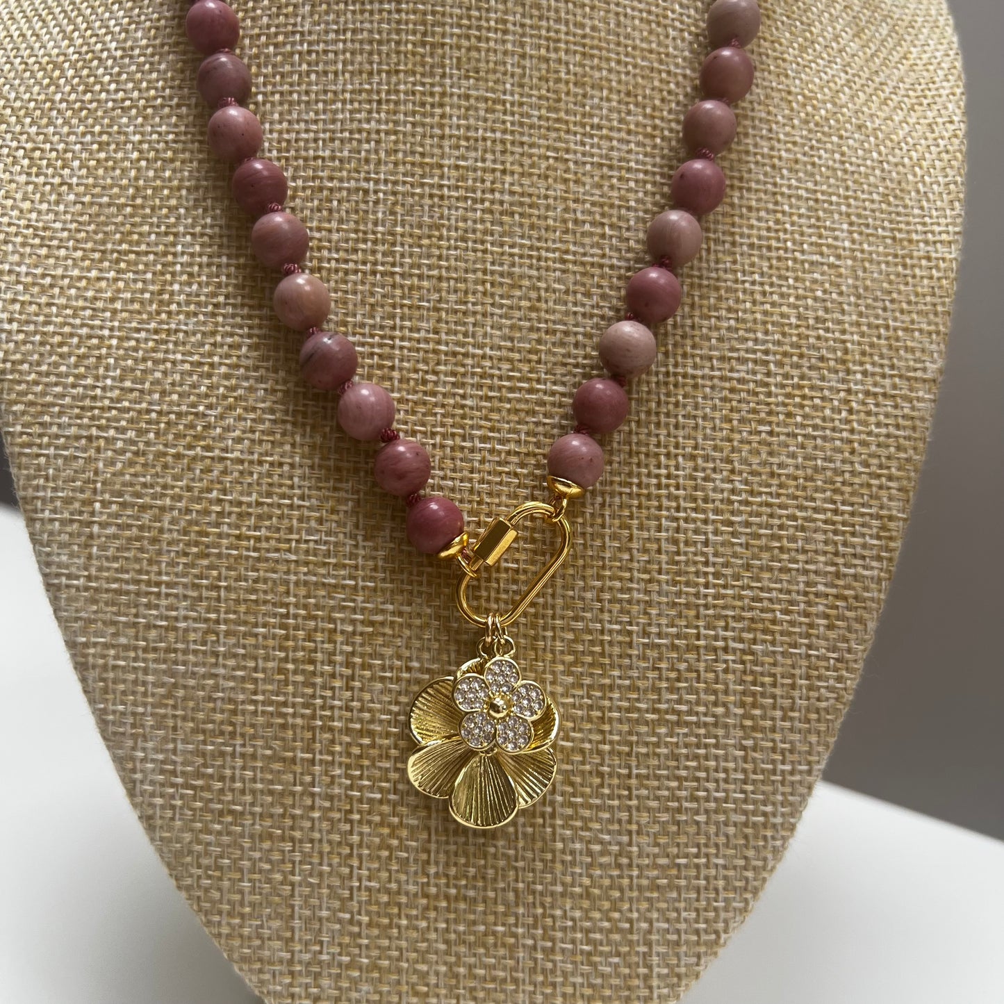 Coco (Puffs) Necklace - Rhodonite (Pink)