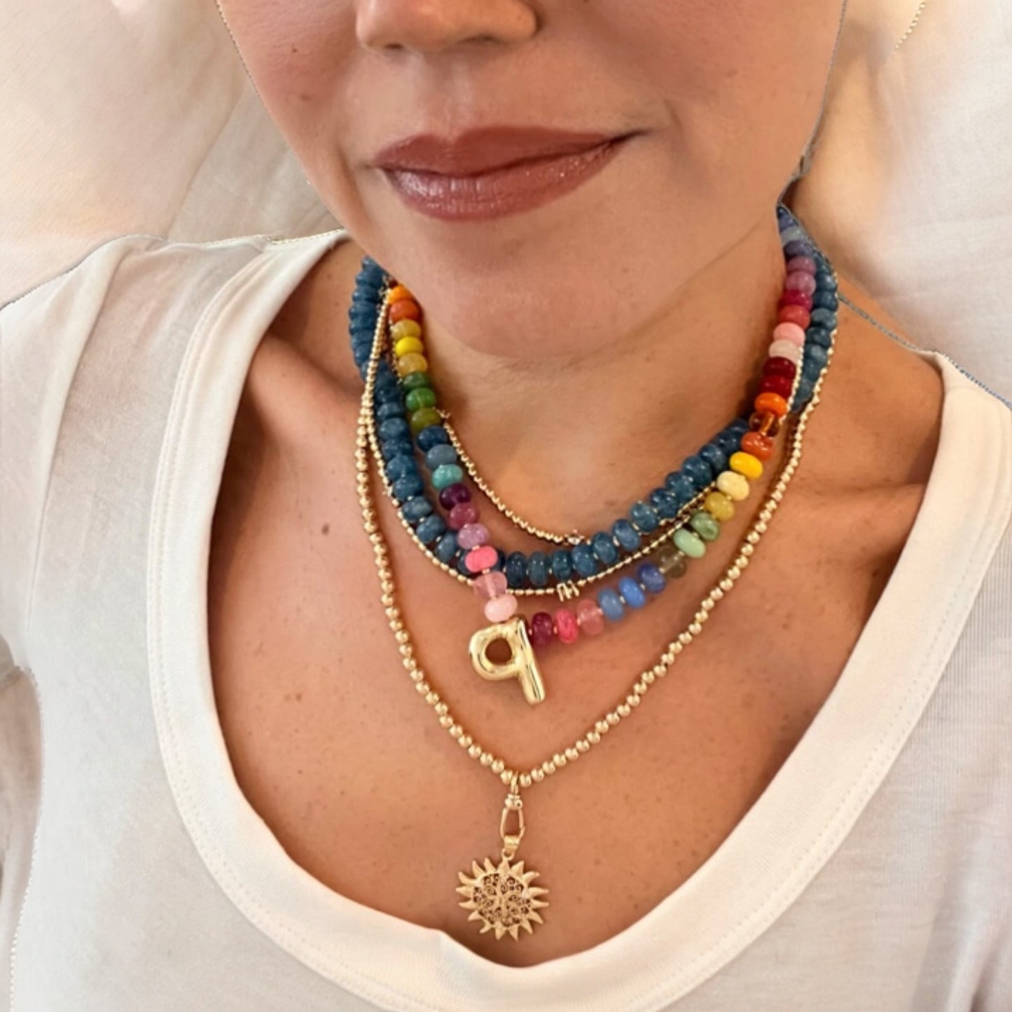 Vivi Rainbow and Bubble Initial Necklace