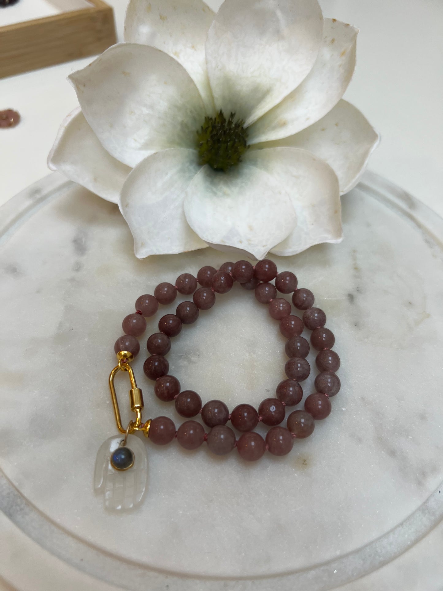 Strawberry Quartz (Pink) Beaded Gemstone Necklace
