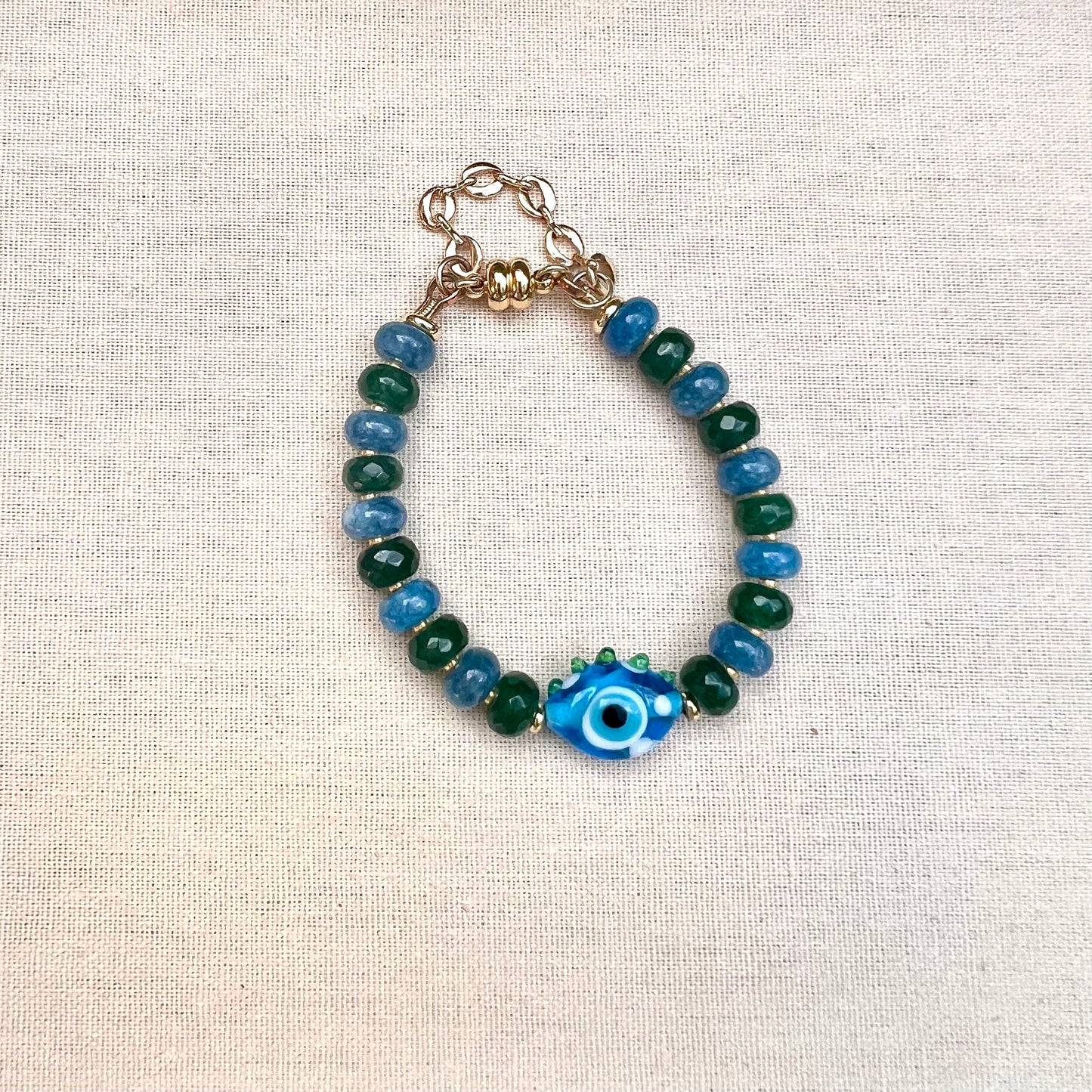 Tanker Gemstone Bracelet with Hand-blown Evil Eye