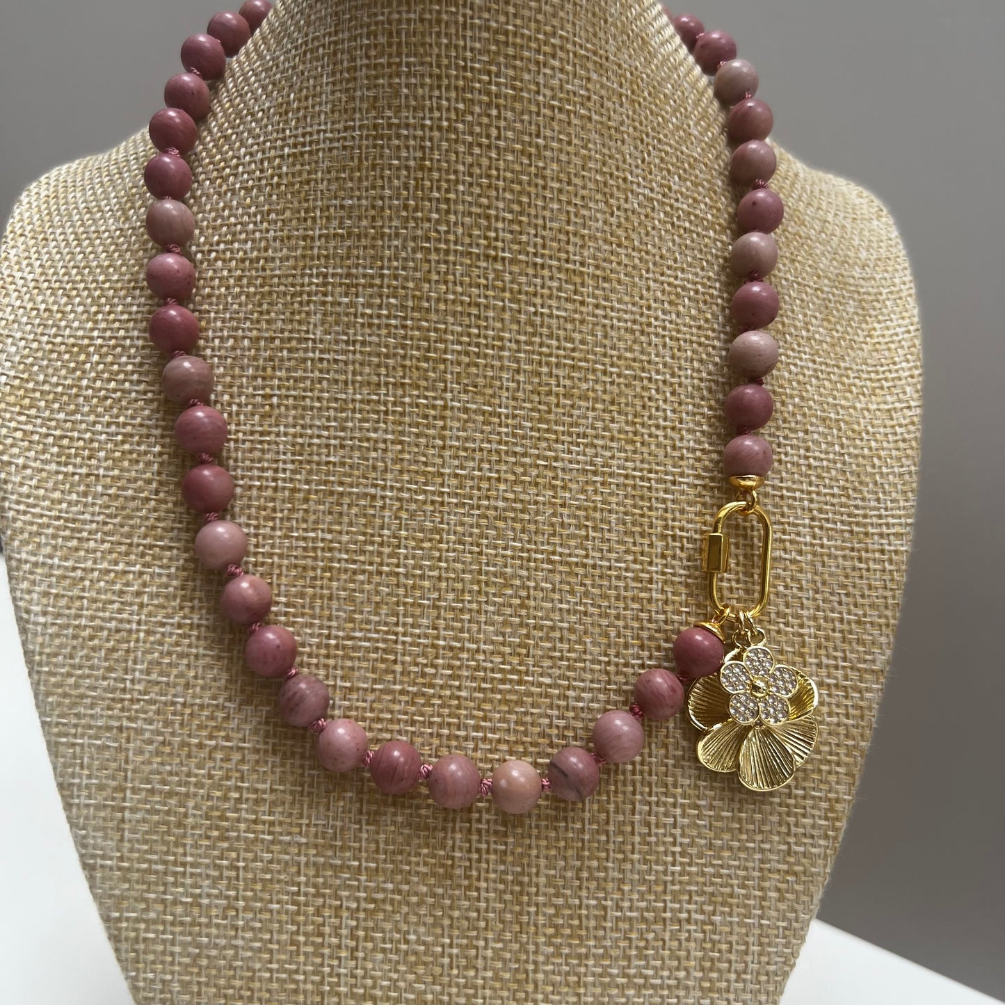 Coco (Puffs) Necklace - Rhodonite (Pink)