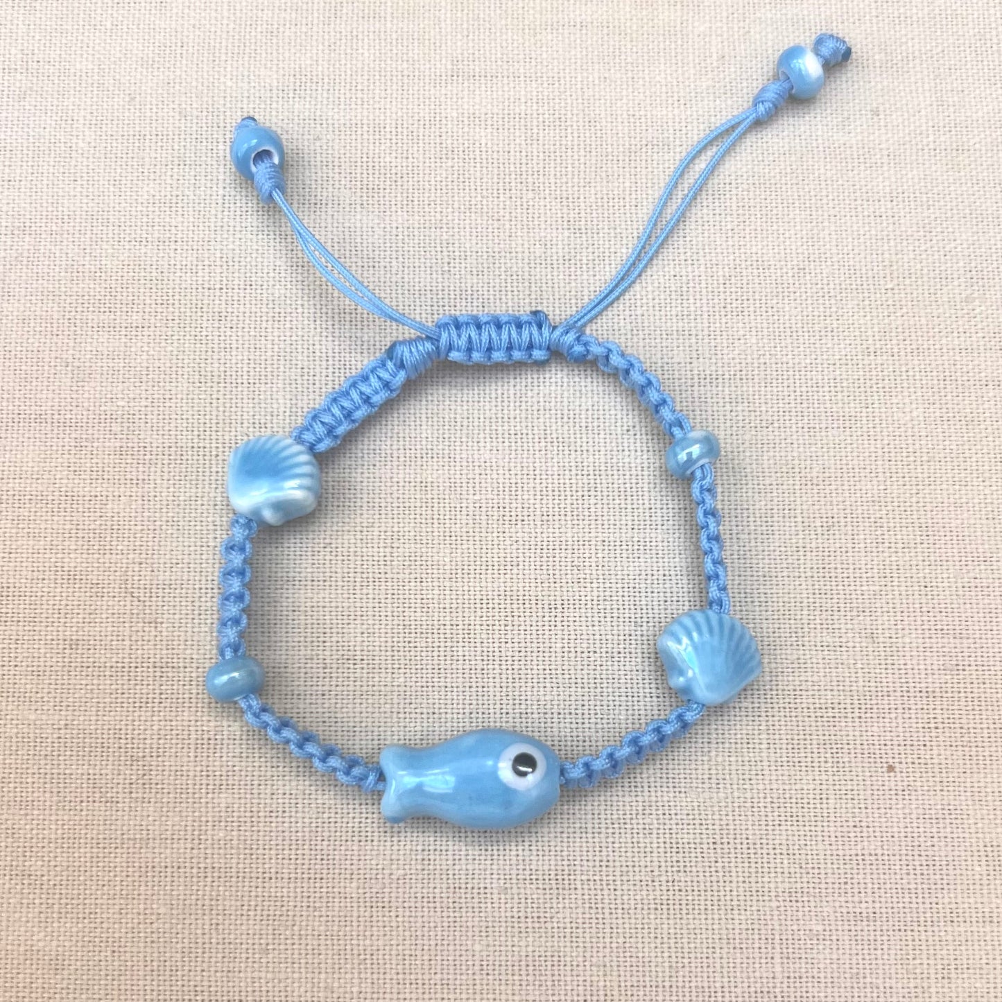 River Macrame Fish and Seashell Bracelet