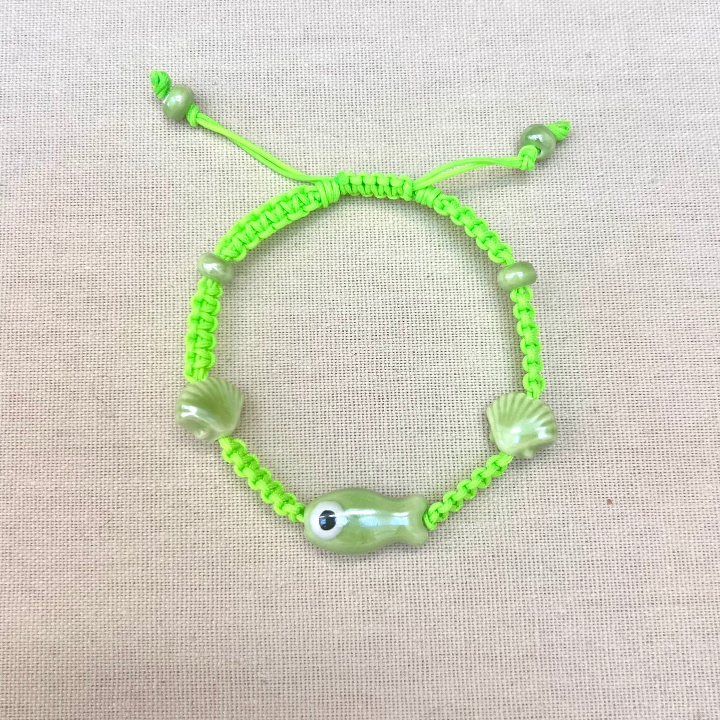 River Macrame Fish and Seashell Bracelet