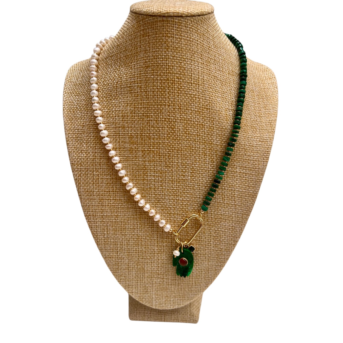 Hand-carved Malachite Hamsa Hand Charm