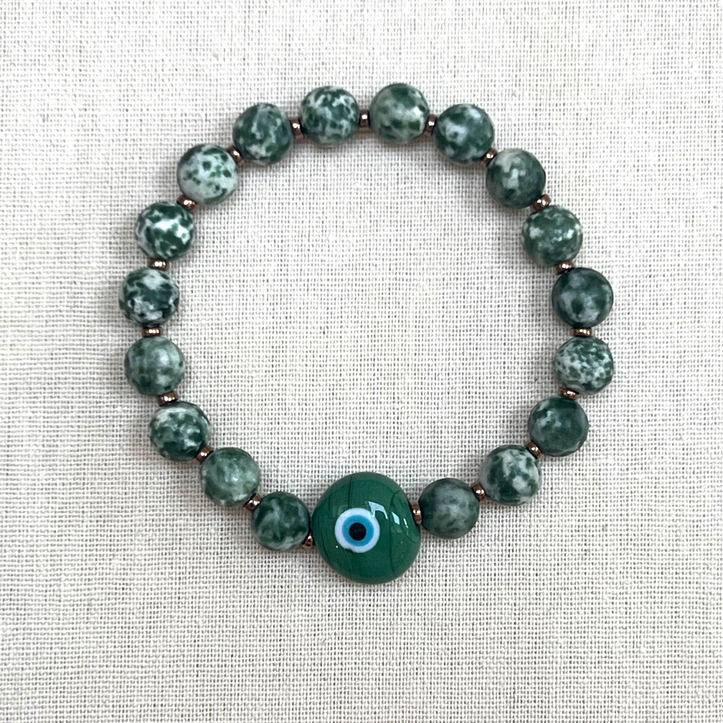 Men’s Evil Eye Bracelet- Green Spotted Jasper