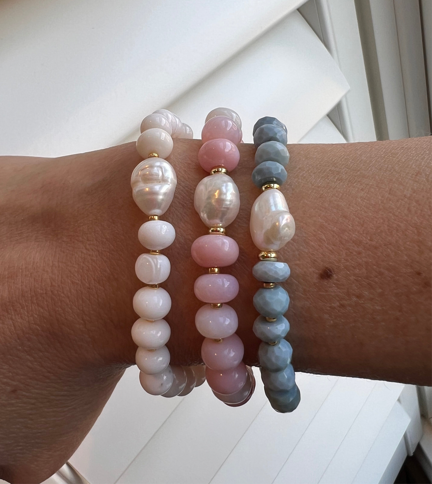 Nova Pale Denim-Blue Opal and Pearl Bracelet