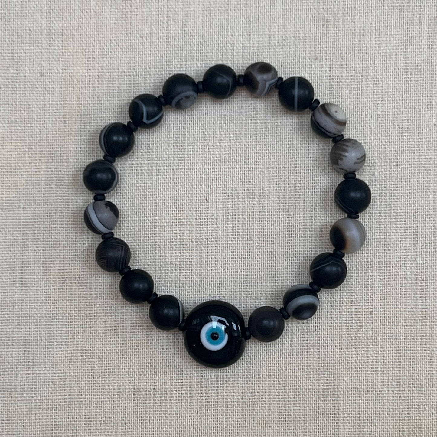 Men’s Evil Eye Bracelet-Black Banded Agate