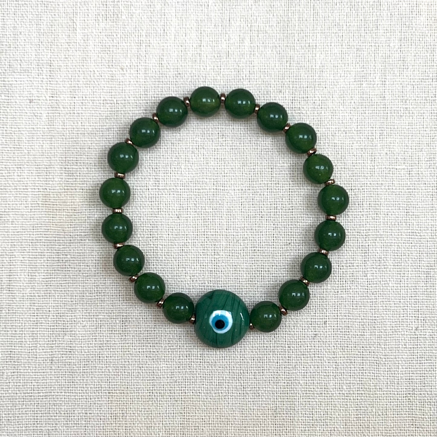 Men’s Evil Eye Bracelet - Dark Green Jade