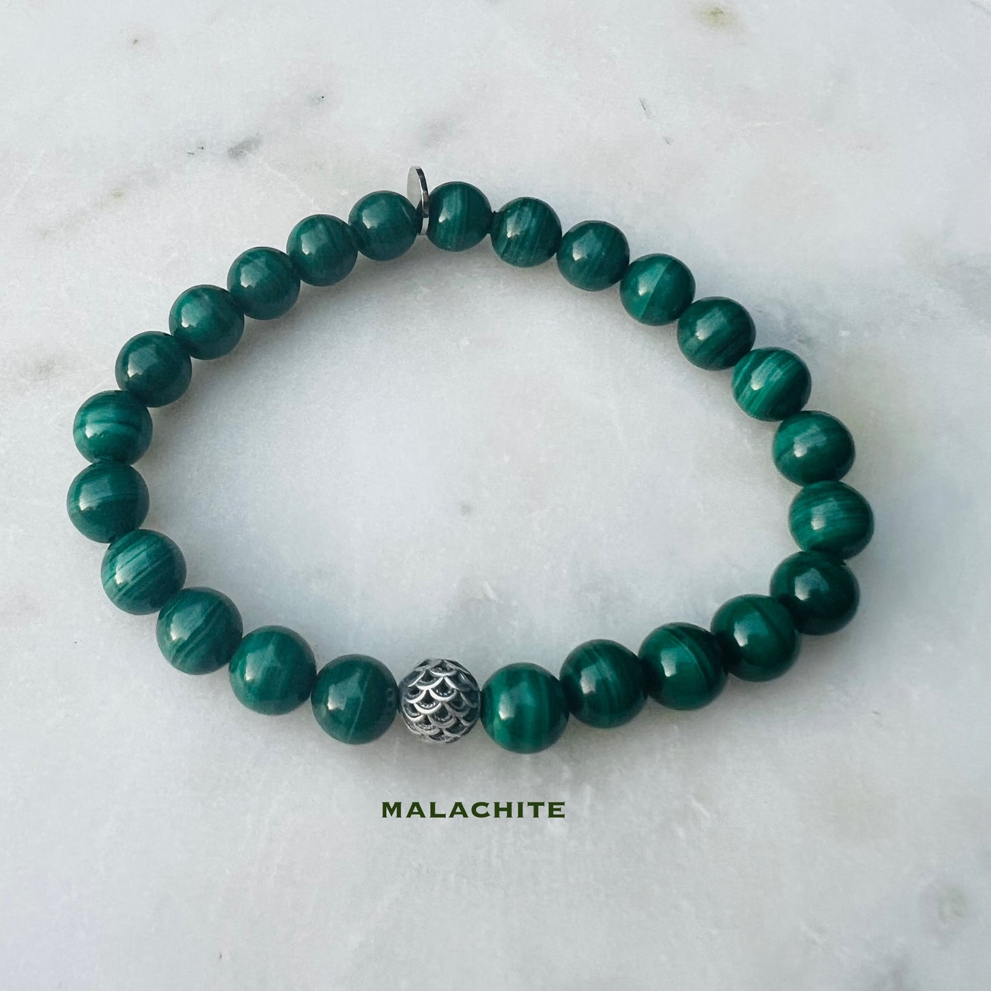 Men’s Malachite Bracelet - Dragon Scale Charm