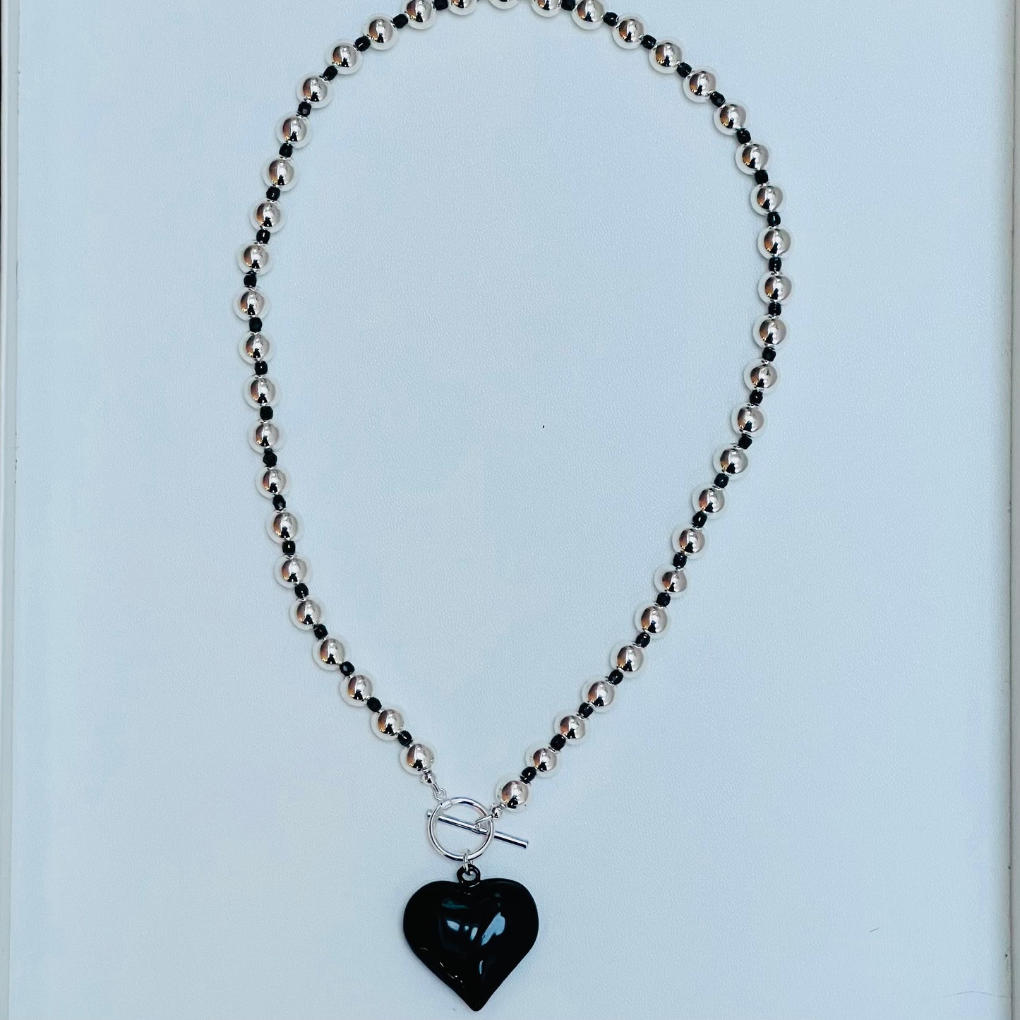 Silver Hematite Beaded Heart Necklace
