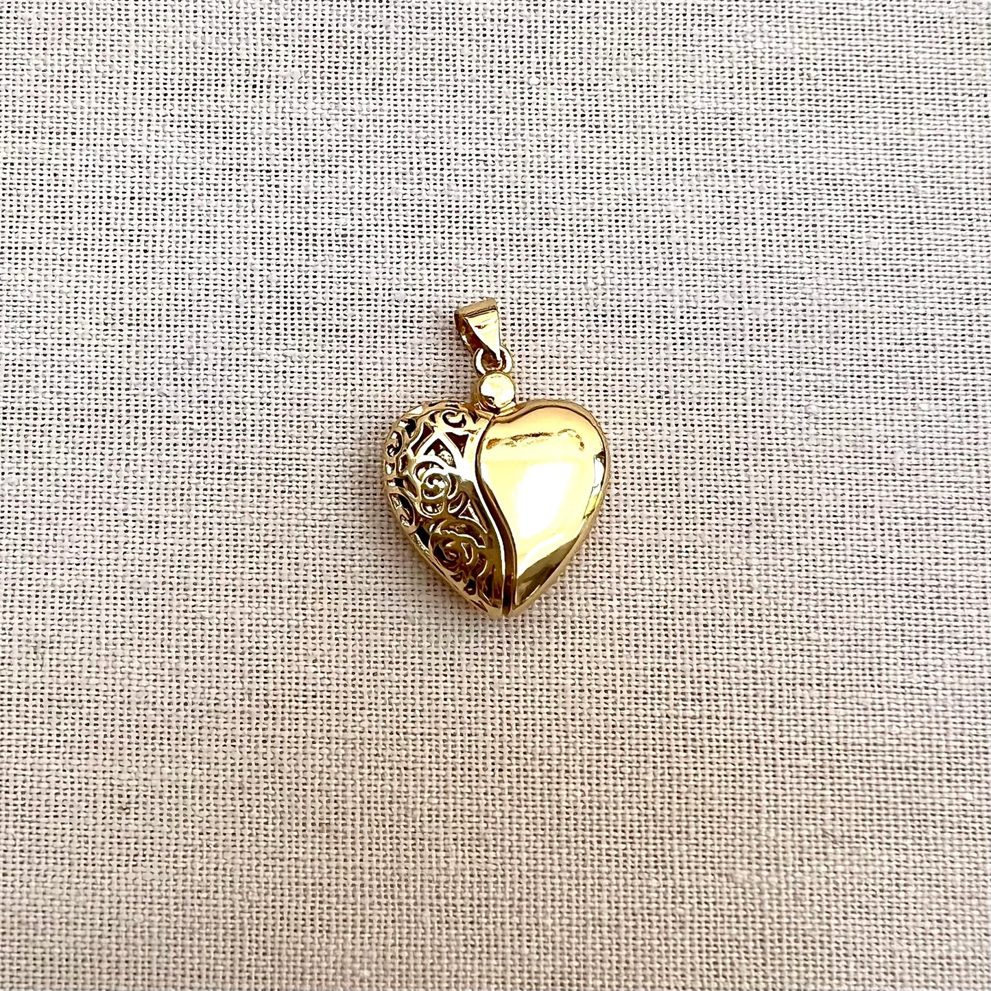 Gold Puffy Heart Locket Charm
