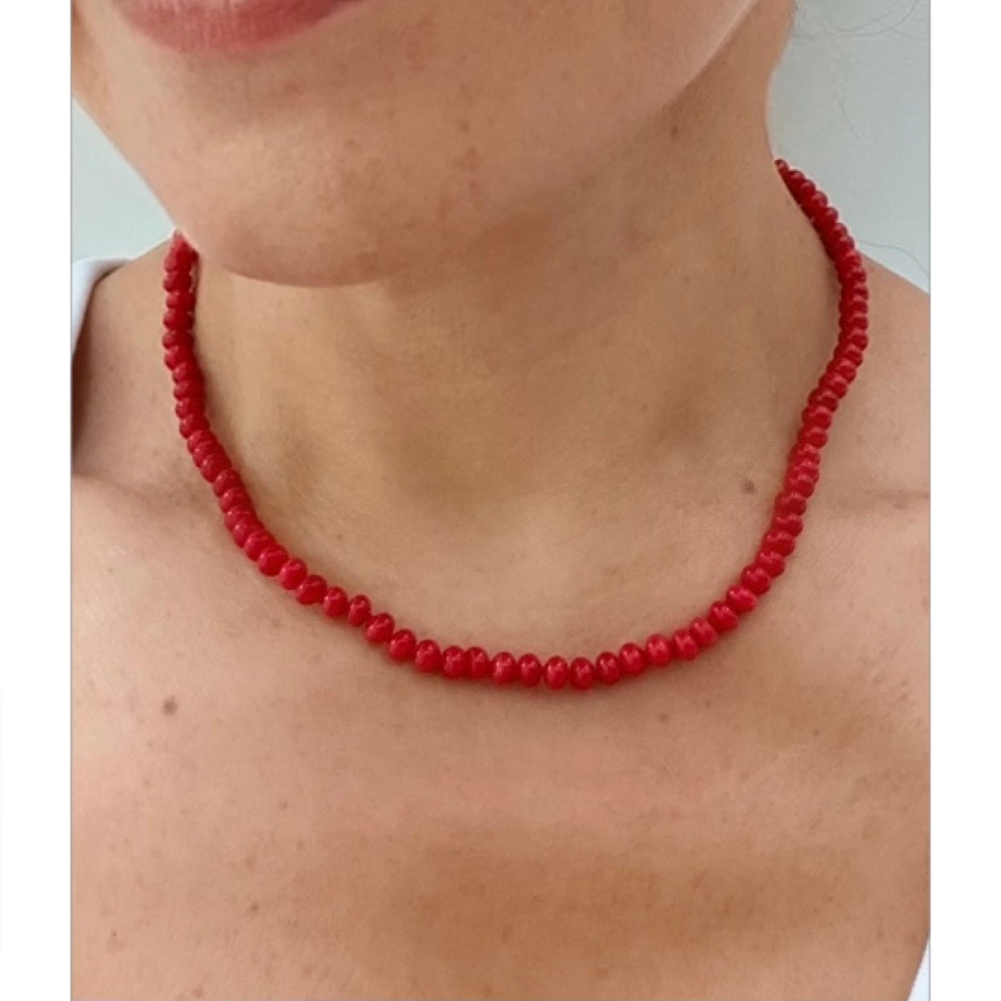 Dainty Red Bamboo Coral Beaded Necklace