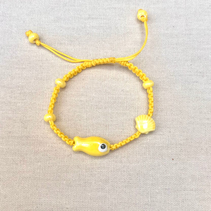 River Macrame Fish and Seashell Bracelet