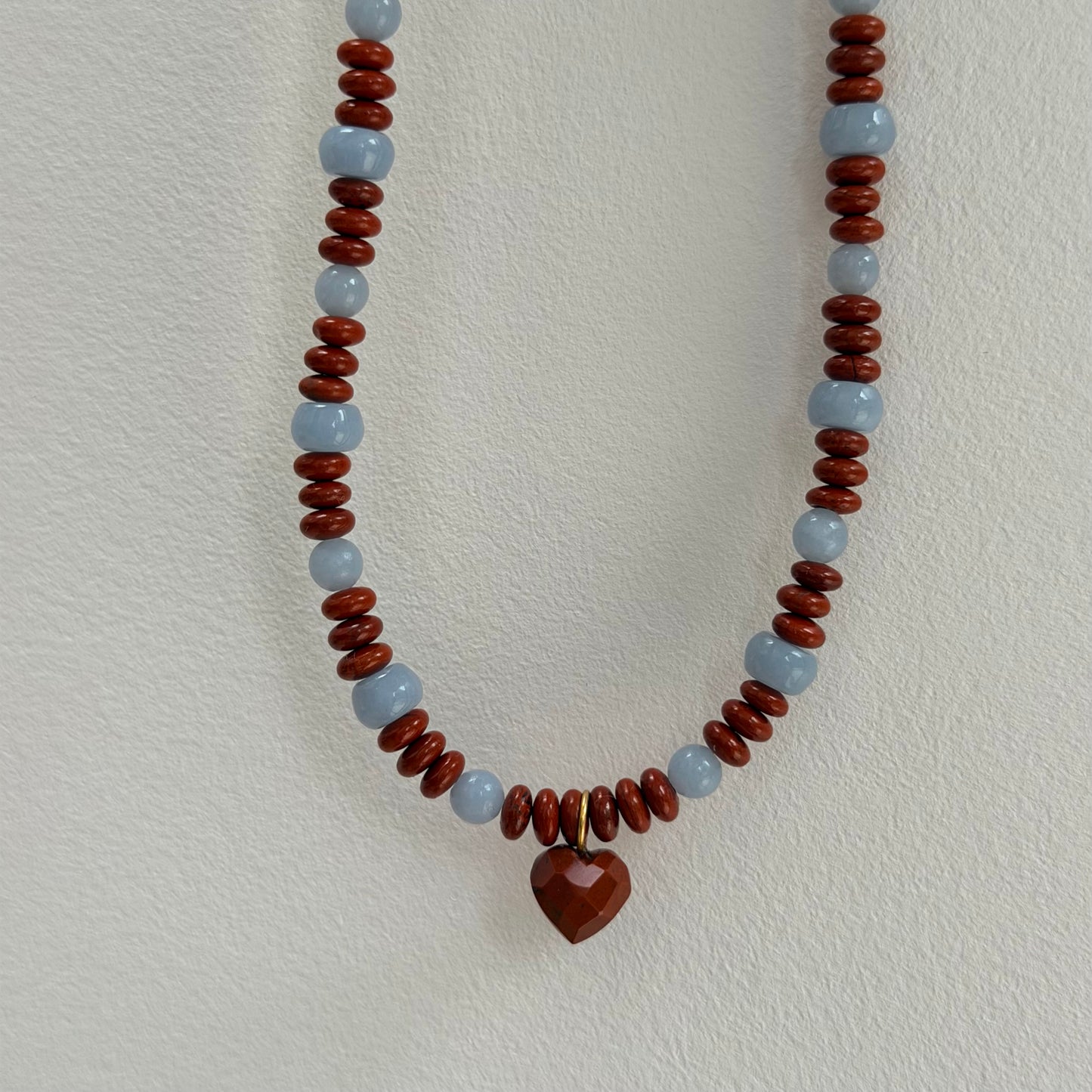 Dainty Red Jasper and Angelite Necklace with Heart Charm