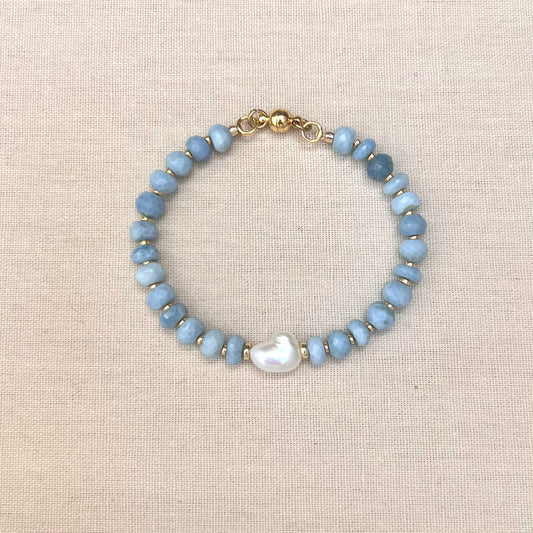 Nova Pale Denim-Blue Opal and Pearl Bracelet