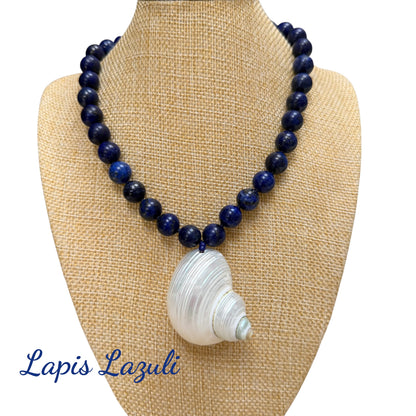 ALBA Chunky Beaded Necklace with Shell Pendant