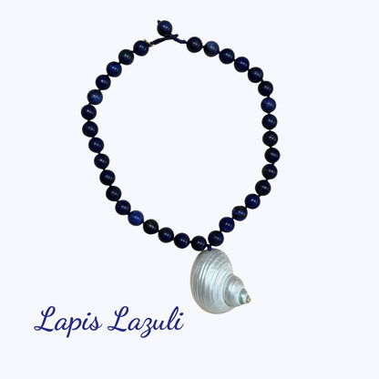 ALBA Chunky Beaded Necklace with Shell Pendant