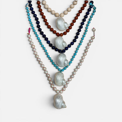 ALBA Chunky Beaded Necklace with Shell Pendant