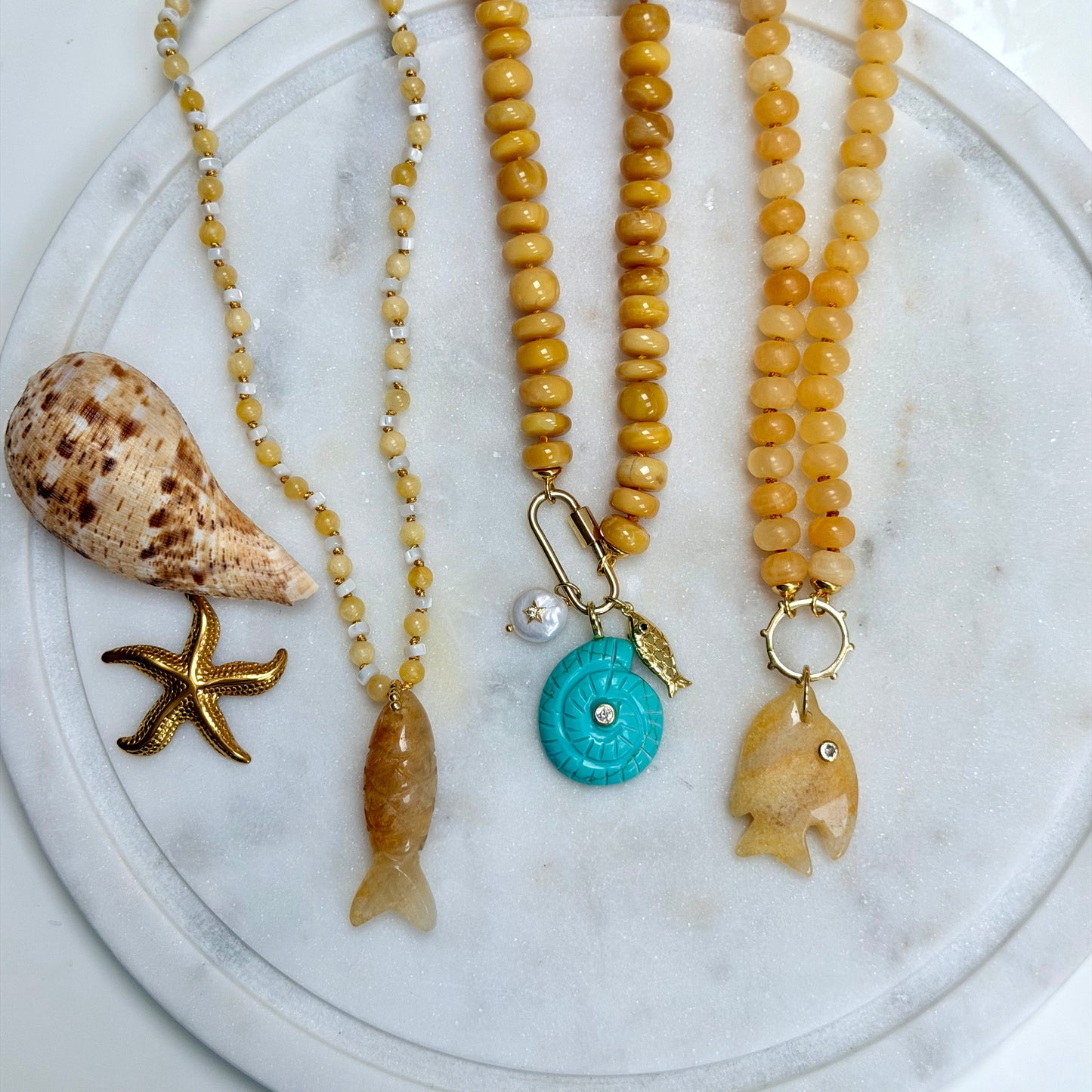 ANA-MARIA Yellow Beaded Opal Necklace with Charms