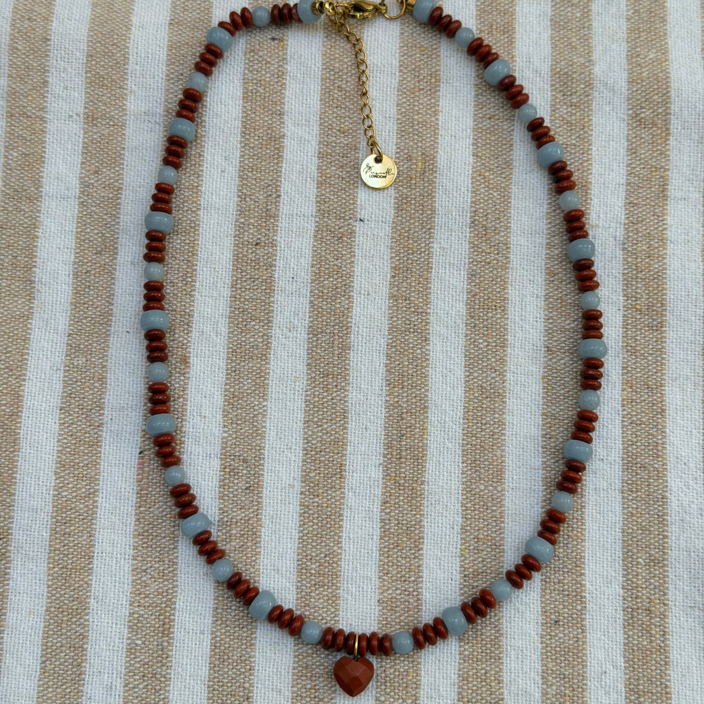 Dainty Red Jasper and Angelite Necklace with Heart Charm