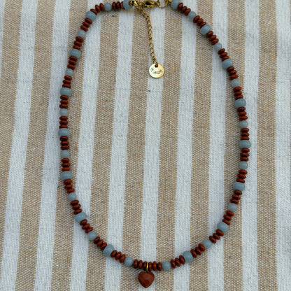 Dainty Red Jasper and Angelite Necklace with Heart Charm