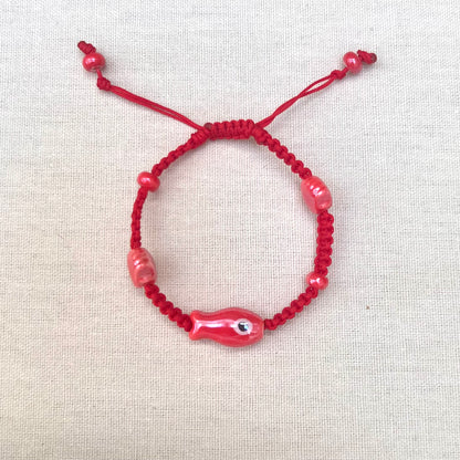 River Macrame Fish and Seashell Bracelet