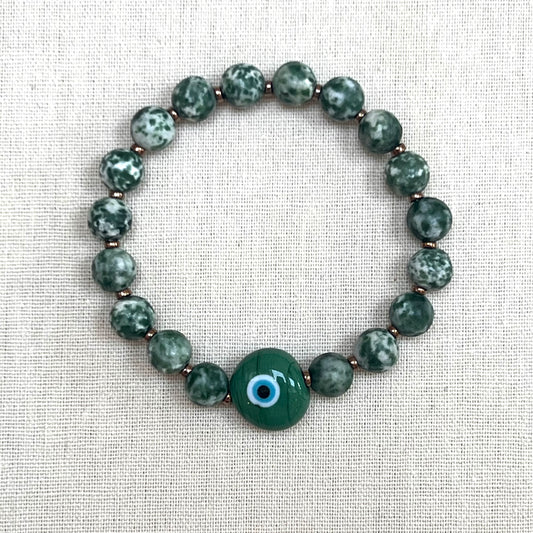 Men’s Evil Eye Bracelet- Green Spotted Jasper
