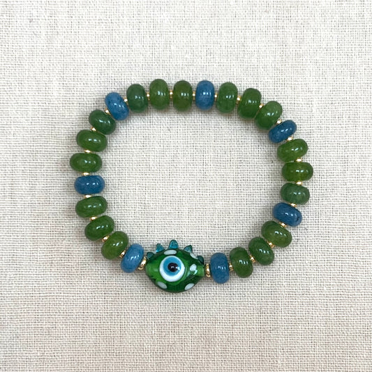 Tanker Gemstone Bracelet with Hand-blown Evil Eye