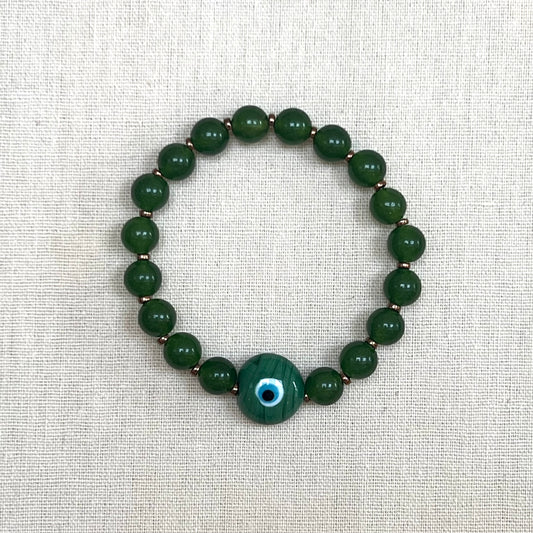Men’s Evil Eye Bracelet - Dark Green Jade