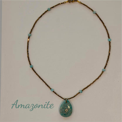 Luz Hematite and Gemstone Oval Necklace