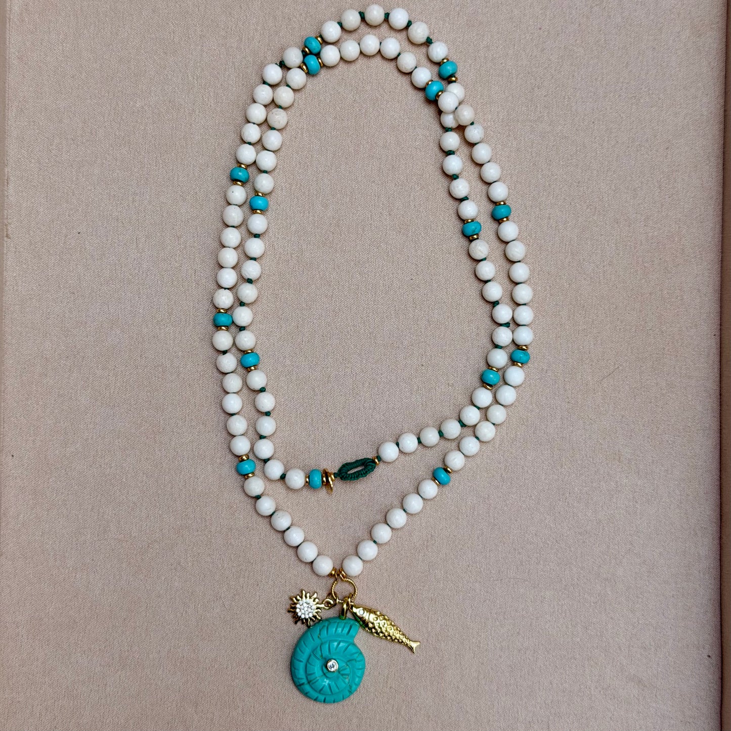 Necklace No. 1 - White Sponge Coral & Blue Turquoise