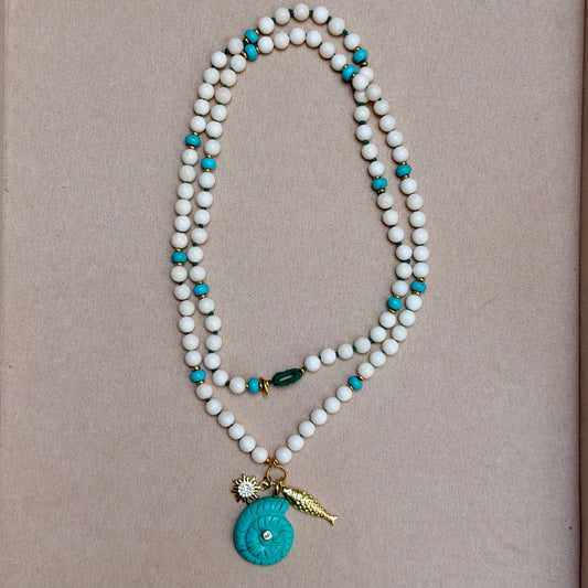 Necklace No. 1 - White Sponge Coral & Blue Turquoise