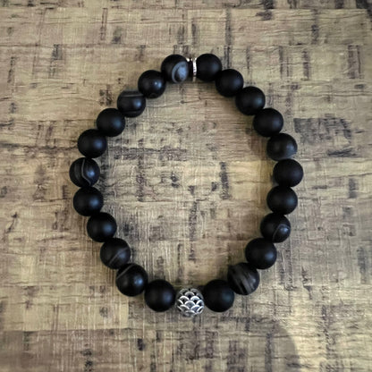 Men’s Black Banded Agate Bracelet - Dragon Scale Charm