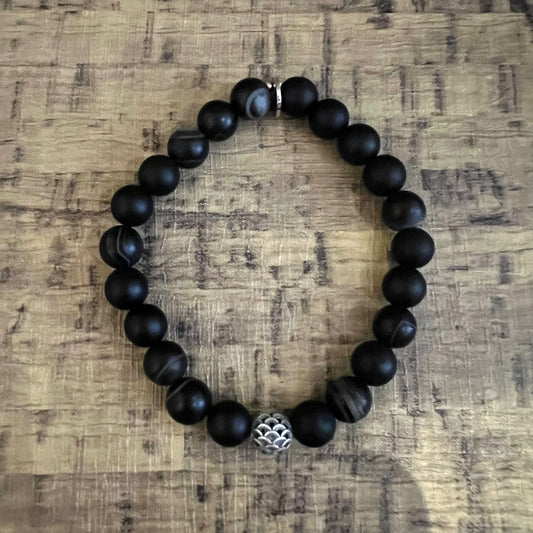 Men’s Black Banded Agate Bracelet - Dragon Scale Charm