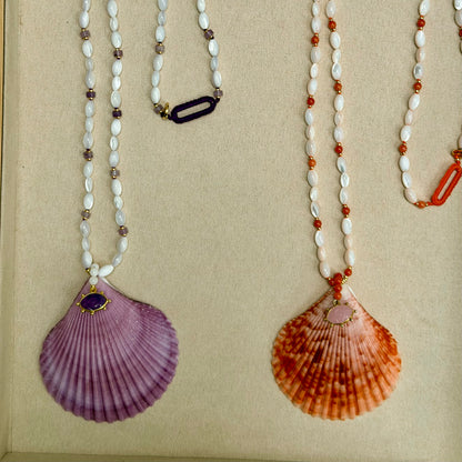 Necklace No. 2 & 3: Shell Pendant Necklaces with Mother of Pearl