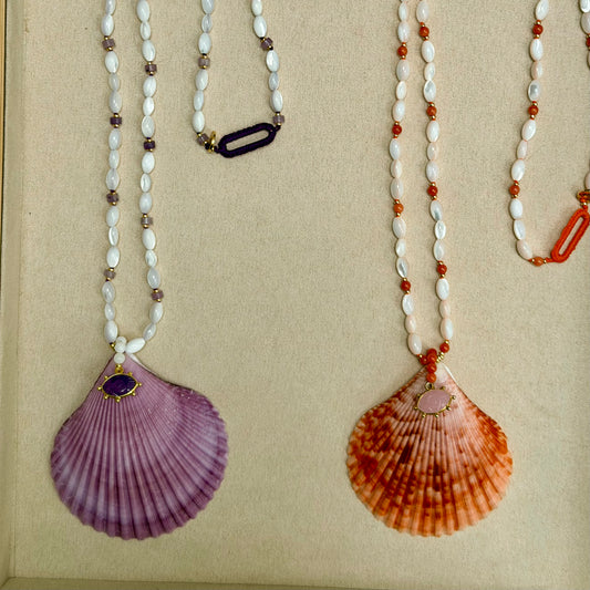 Necklace No. 2 & 3: Shell Pendant Necklaces with Mother of Pearl