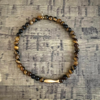 Men’s Tiger’s Eye Bracelet - Fish Charm