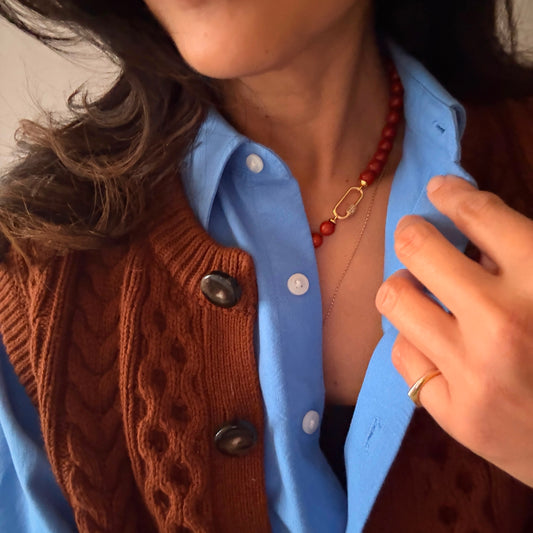 Coco Red Jasper Beaded Charm Necklace: Endurance & Nurturing