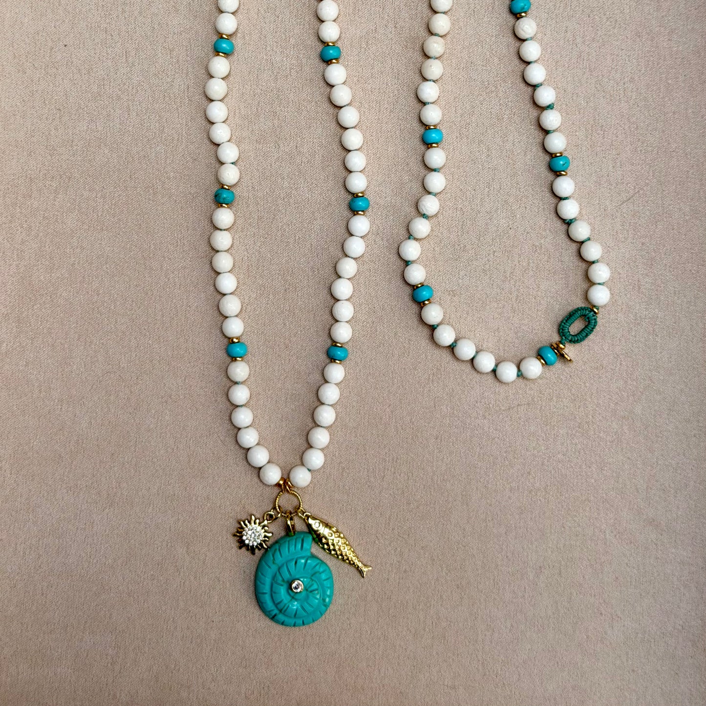 Necklace No. 1 - White Sponge Coral & Blue Turquoise