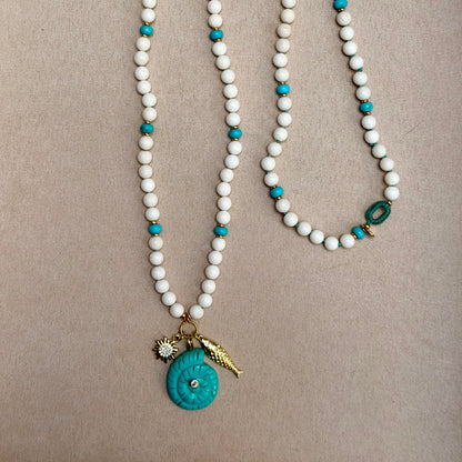 Necklace No. 1 - White Sponge Coral & Blue Turquoise
