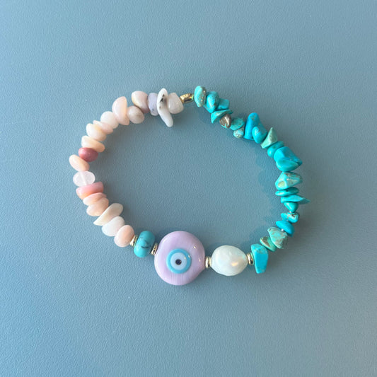 Mel Evil Eye Pink Opal and Turquoise Bracelet