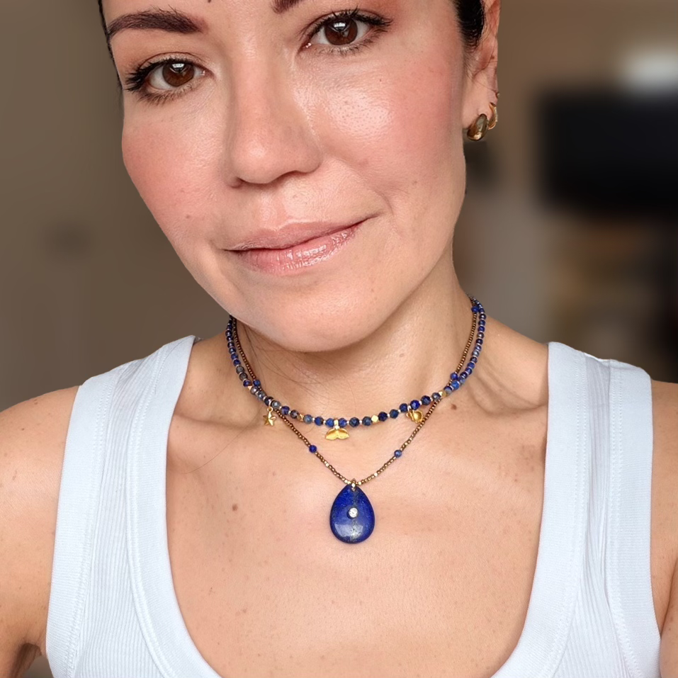 Luz Hematite and Gemstone Oval Necklace