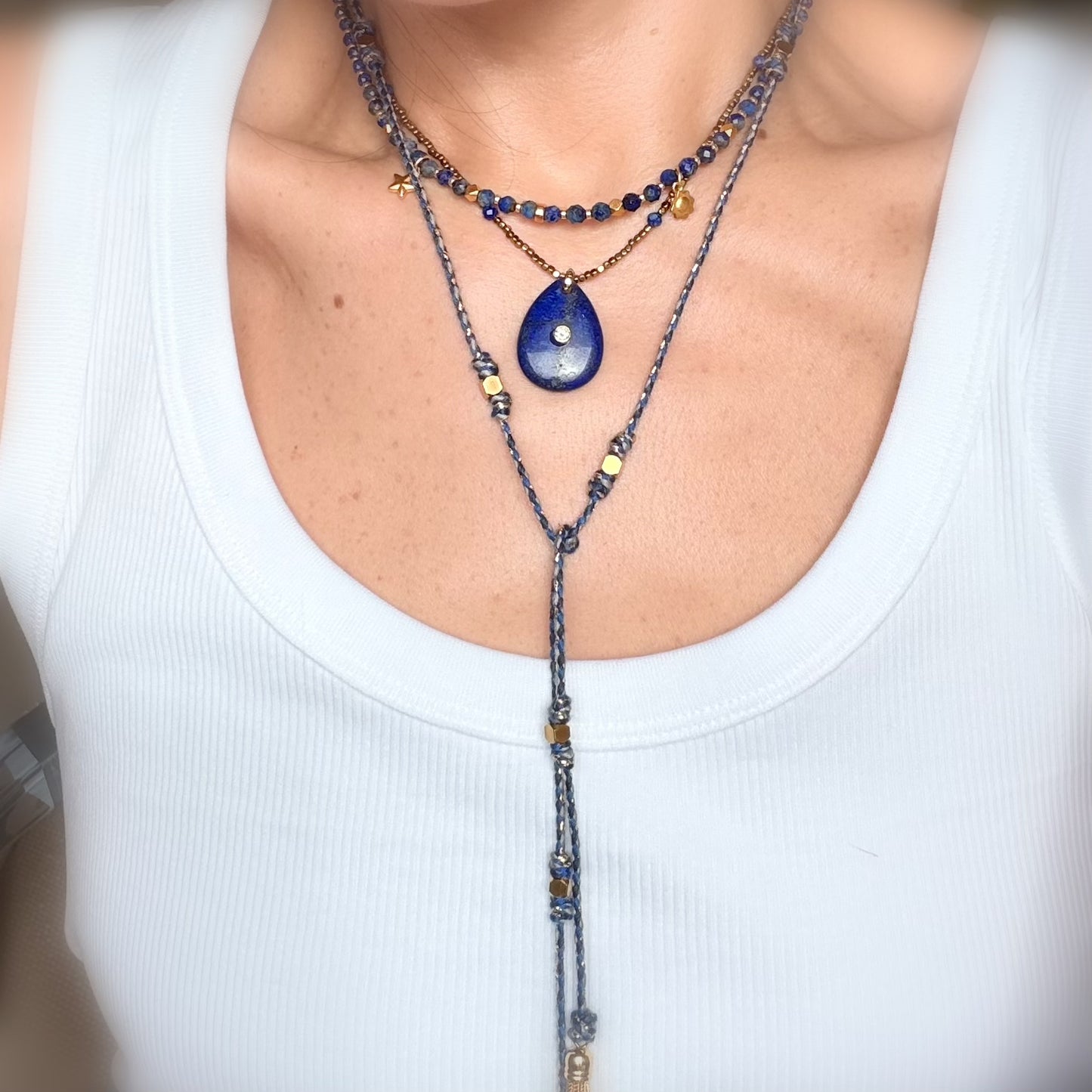 Luz Hematite and Gemstone Oval Necklace