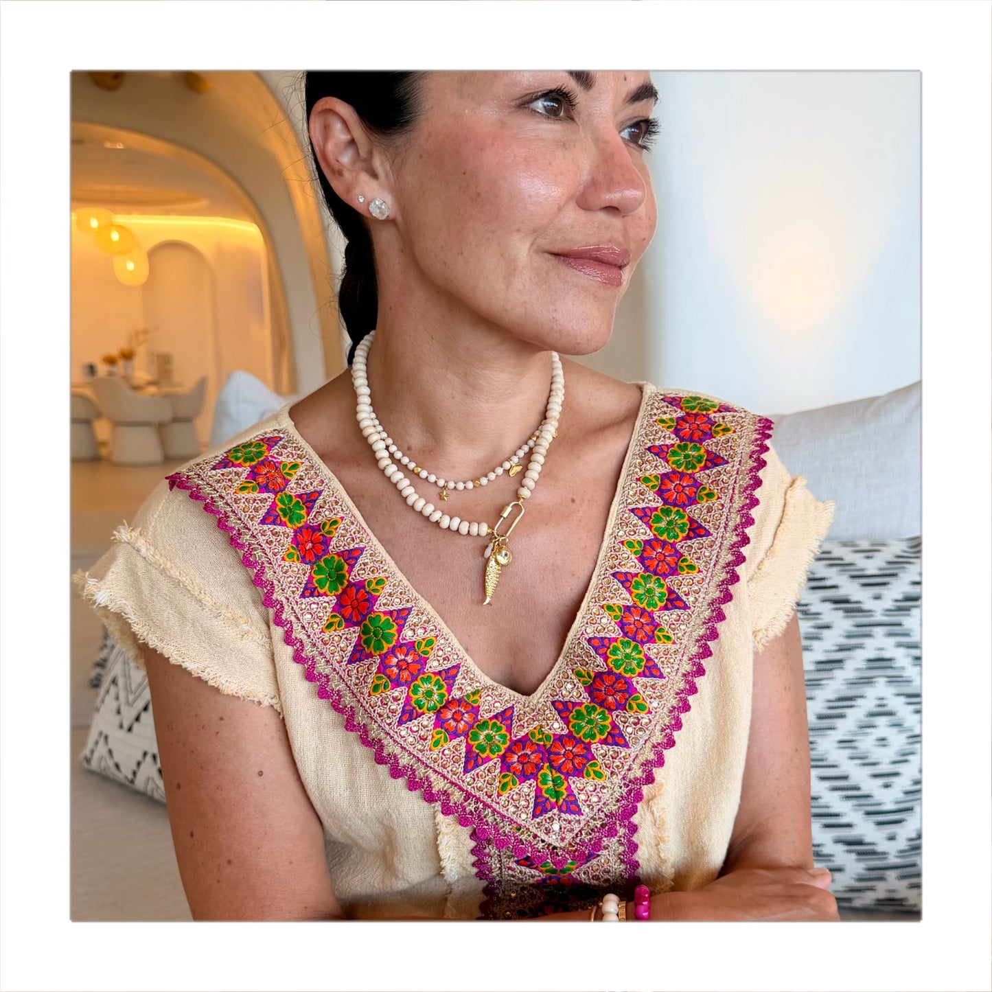 Ana-Maria Cream Jasper Necklace with Charms