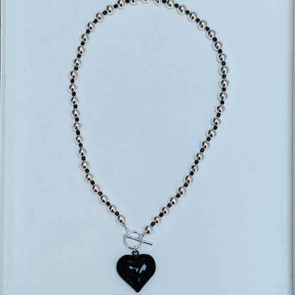 Silver Hematite Beaded Heart Necklace
