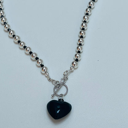 Silver Hematite (small) Beaded Heart Necklace