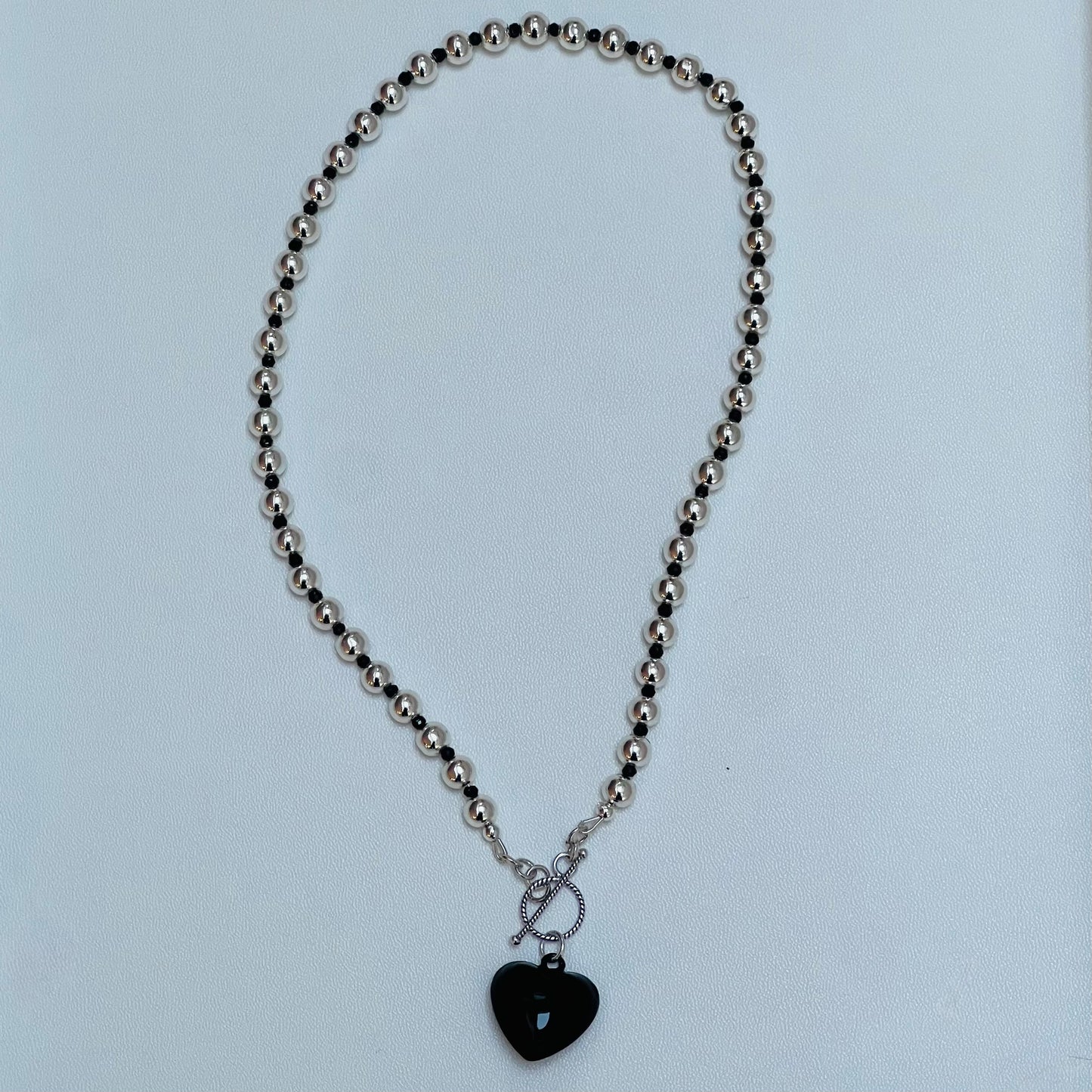 Silver Hematite (small) Beaded Heart Necklace