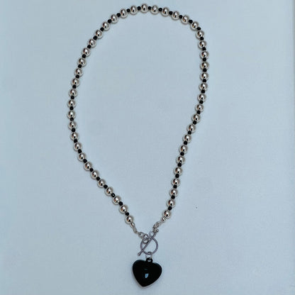 Silver Hematite (small) Beaded Heart Necklace